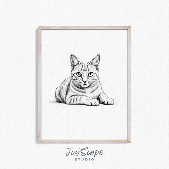 Abyssinian Cat Sketch Minimalist Feline Art Black And White Decor Animal Illustration Wall Print