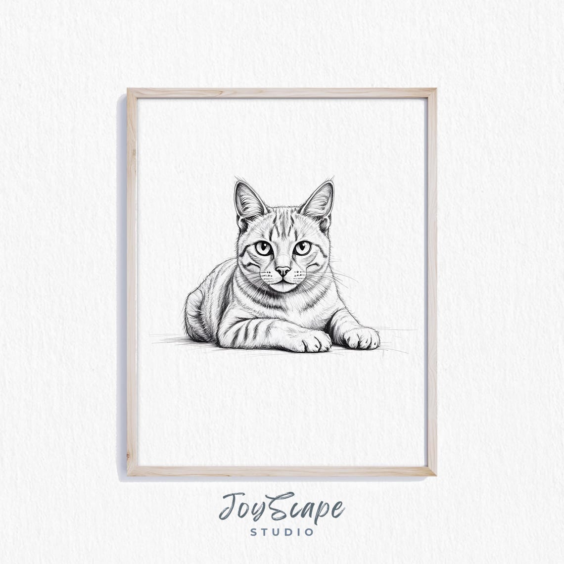 Striped Cat Pencil Sketch Black and White Detailed Feline Art Poster
