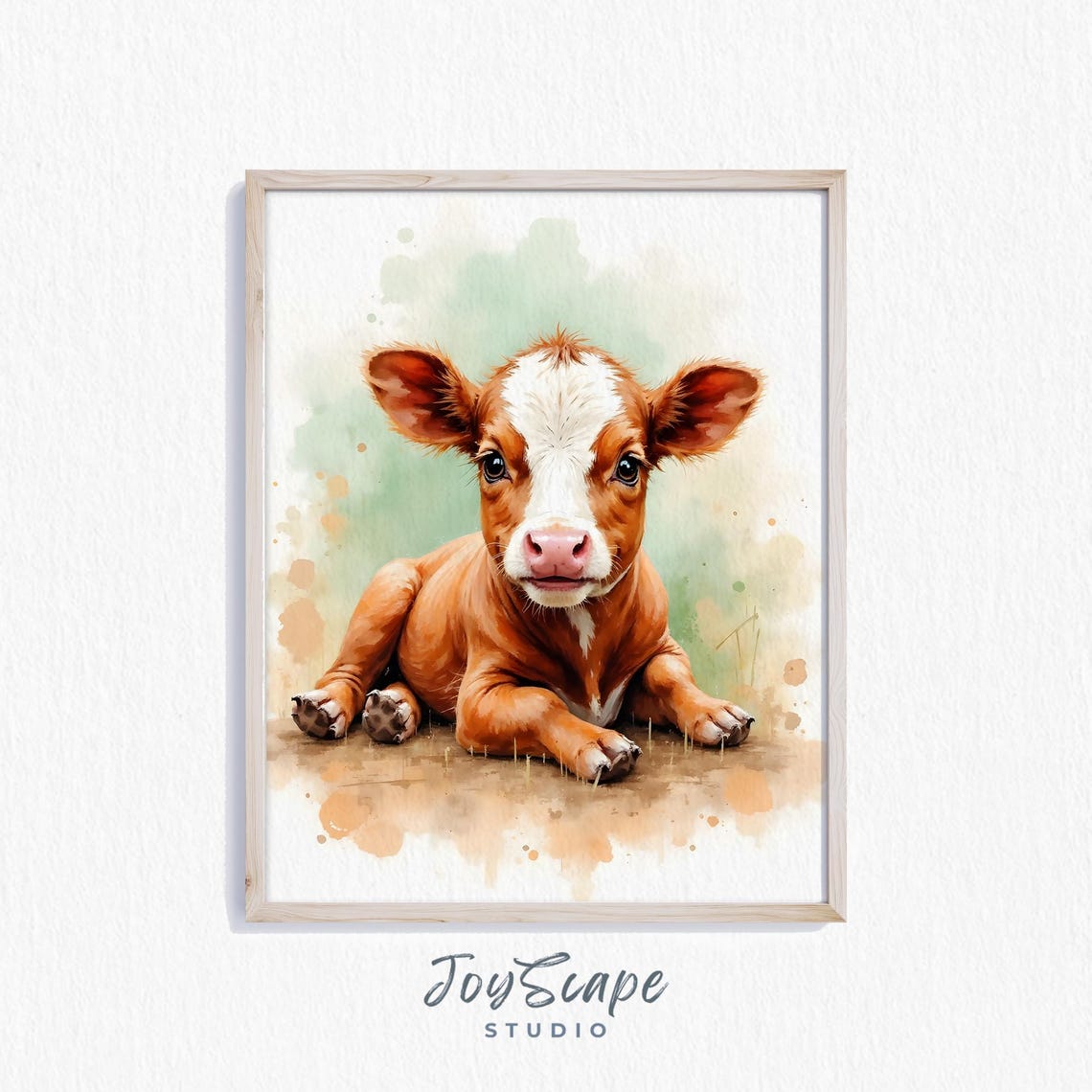 Hereford Calf Wall Art Rustic Farmhouse Decor Charming Baby Cow Painting Nursery Animal Print