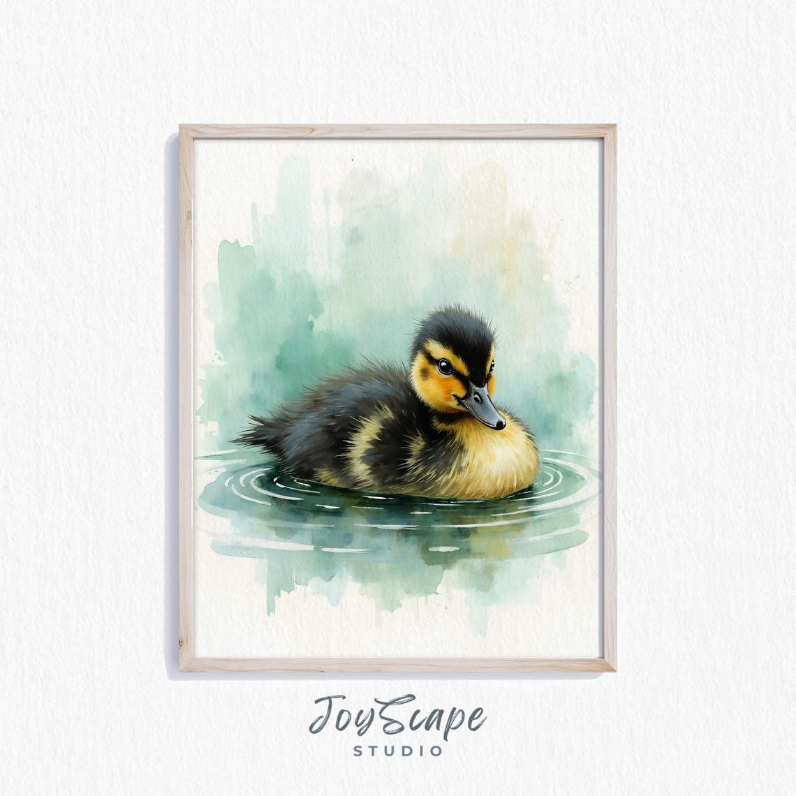 Cayuga Duckling Watercolor Black Iridescent Baby Duck Swimming Poster