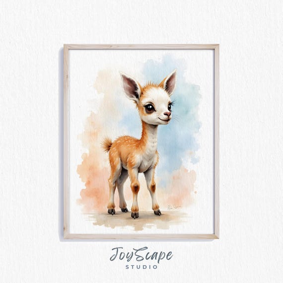 Baby Guanaco Cria Nursery Art Cute Animal Watercolor Wall Decor Adorable Llama Print Room 463