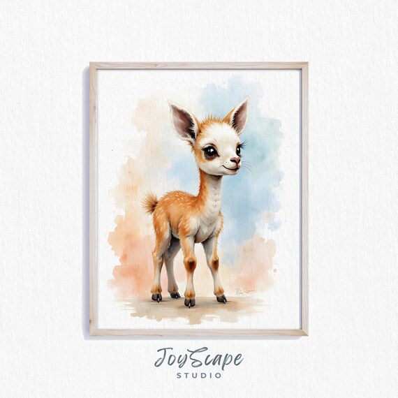 Baby Guanaco Cria Watercolor Nursery Poster Cute Spotted Fawn
