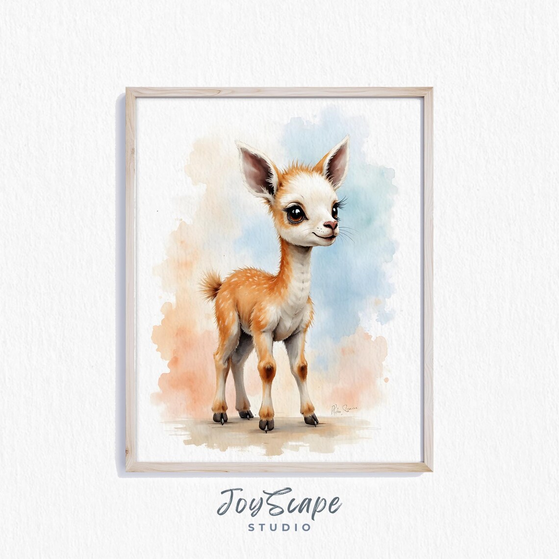 Baby Guanaco Cria Watercolor Nursery Poster Cute Spotted Fawn