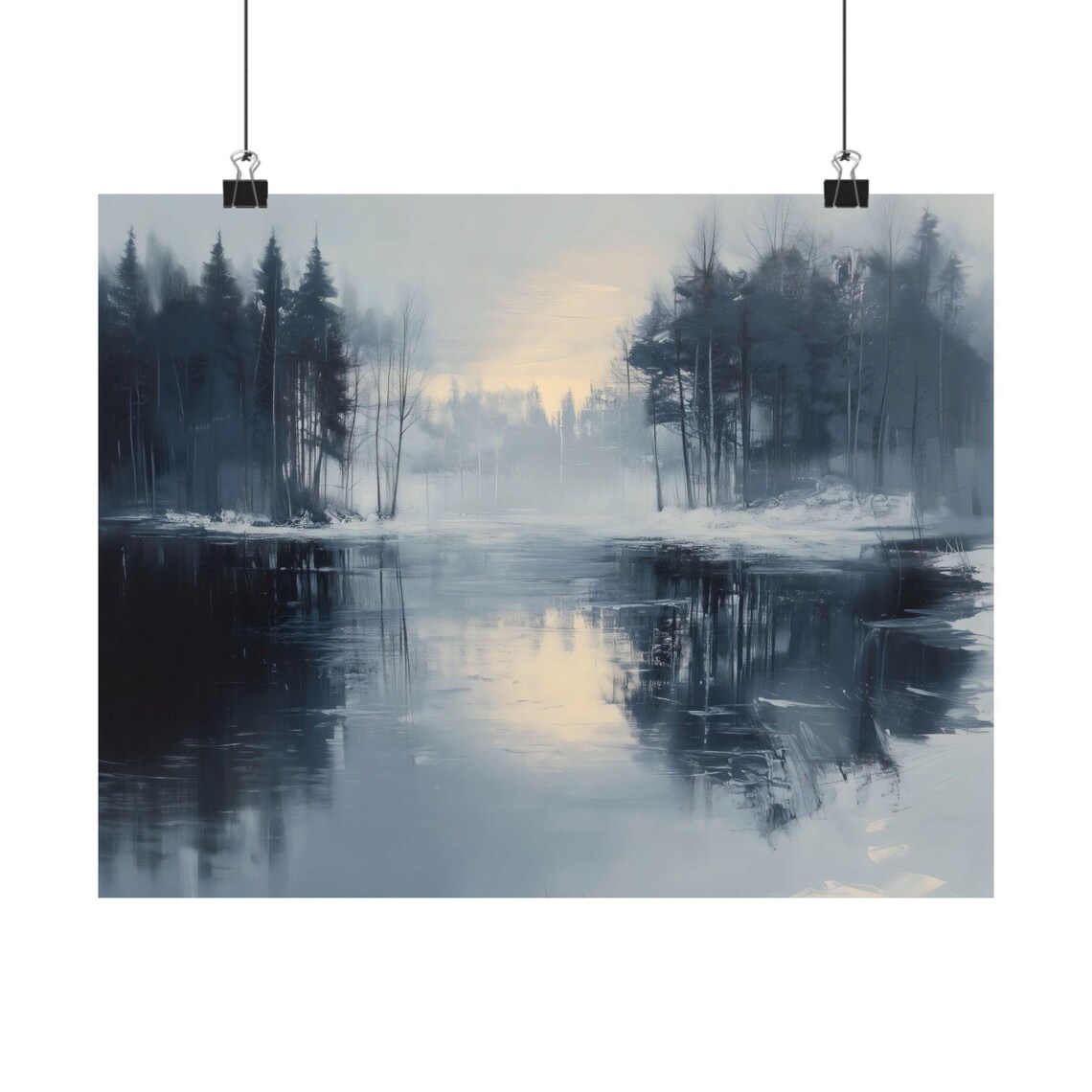 Foggy Winter Morning Lake And Pine Forest Reflections Poster
