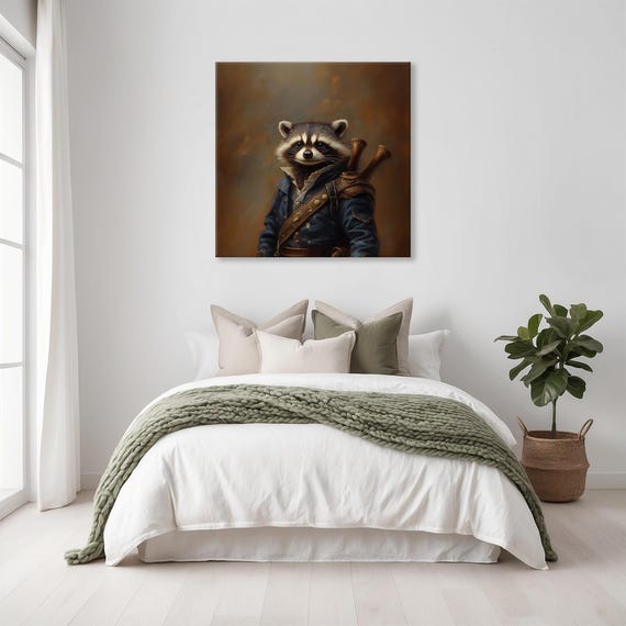 Maximalist Eclectic Victorian Sailor Raccoon Print Bold Altered Animal Portrait Fantasy Fun Colorful Renaissance Rustic Art