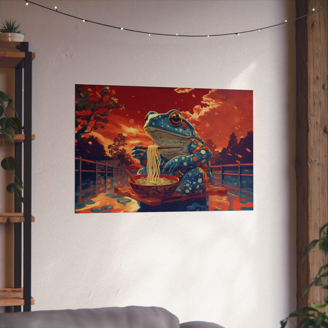 Spotted Toad Eating Ramen Golden Sunset Pond Animal Art Print - Image 2