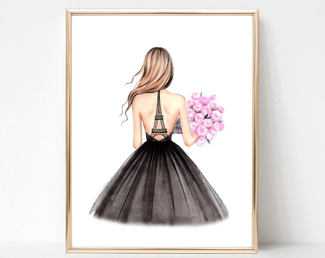 Paris Fashion Illustration, Eiffel Tower Art Print