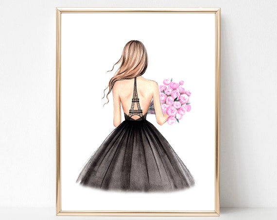 Paris Fashion Illustration, Eiffel Tower Art Print