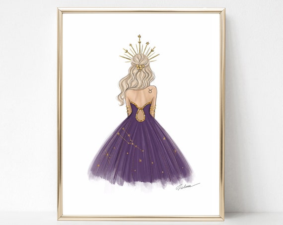 Taurus Zodiac Sign Fashion Illustration Art Print Taurus Girl Fashion Wall Art Astrology Fashion Drawing Taurus Gift For Her