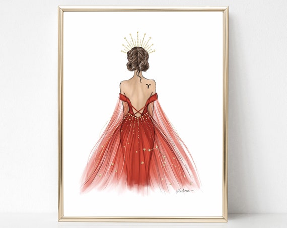 Aries Zodiac Sign Fashion Illustration Art Print Aries Girl Fashion Wall Art Astrology Fashion Drawing Aries Gift For Her
