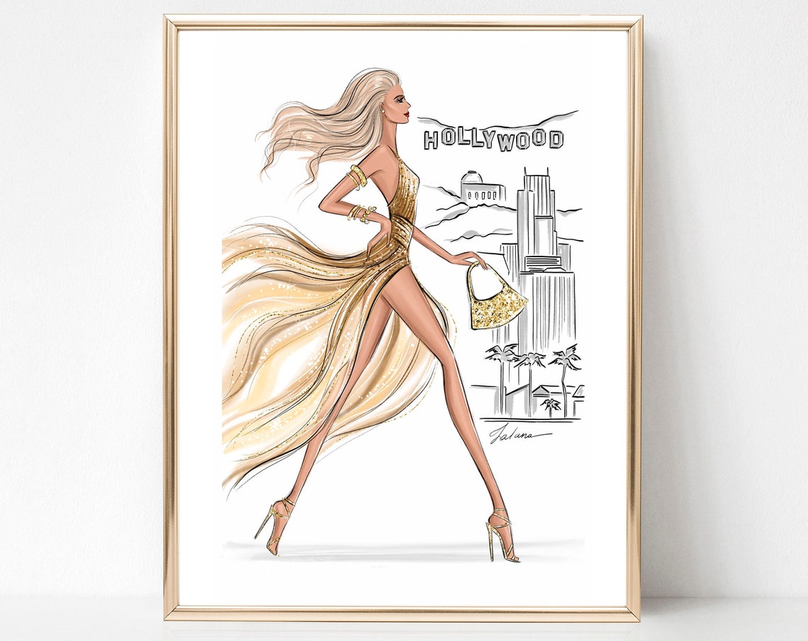 Girl In Hollywood Art Print Fashion Illustration Summer Fashion Wall Art Girly Wall Decor Fashion Bedroom Prints Fashion Lover Gift