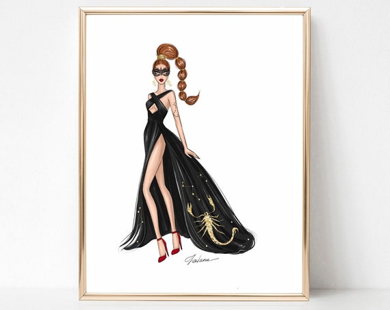 Scorpio Sign Art Print Zodiac Fashion Illustration Scorpio Gift For Her Astrology Print Scorpio Print Scorpio Zodiac Print