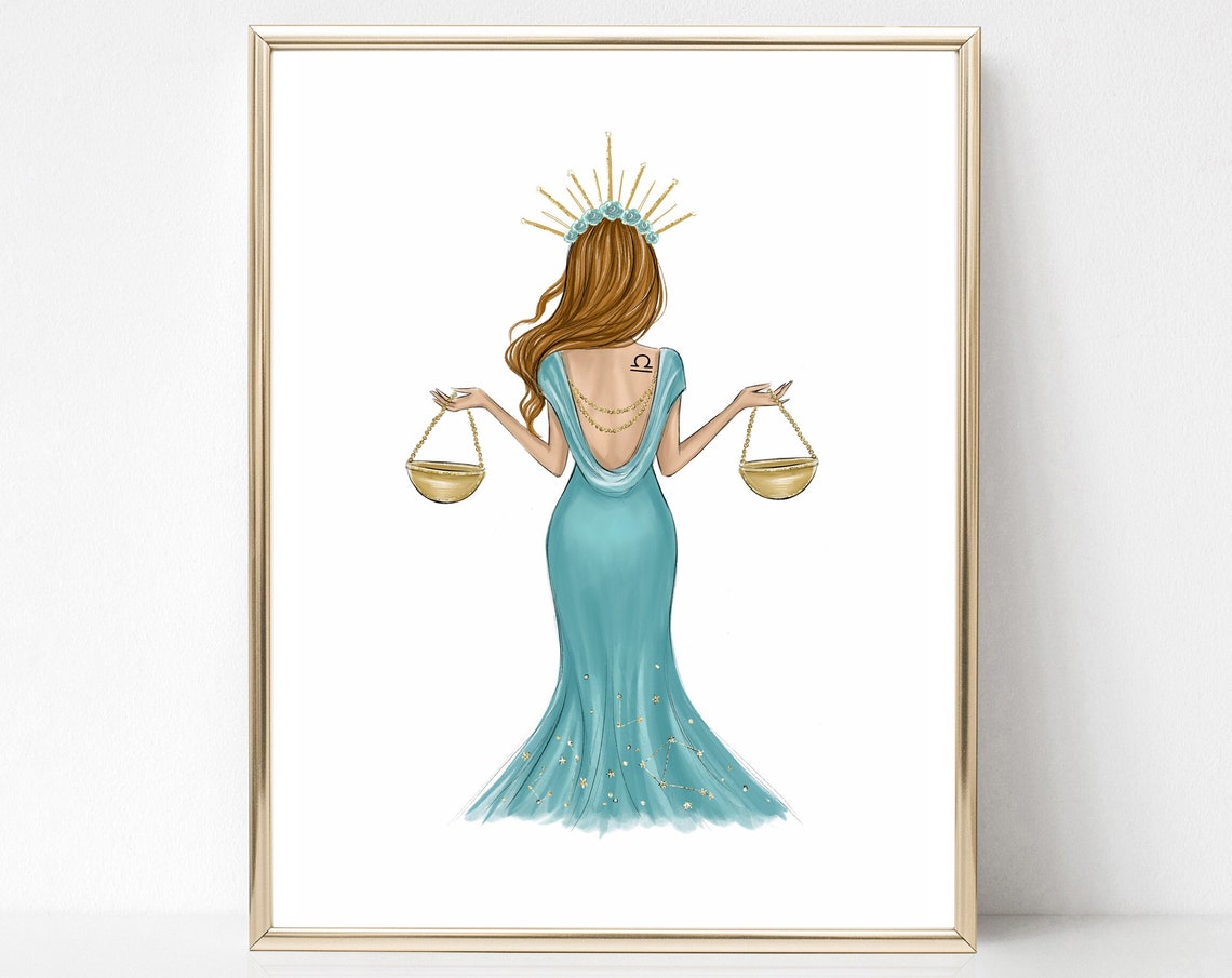 Libra Zodiac Sign Fashion Illustration Art Print Libra Girl Fashion Wall Art Astrology Fashion Drawing Libra Gift For Her
