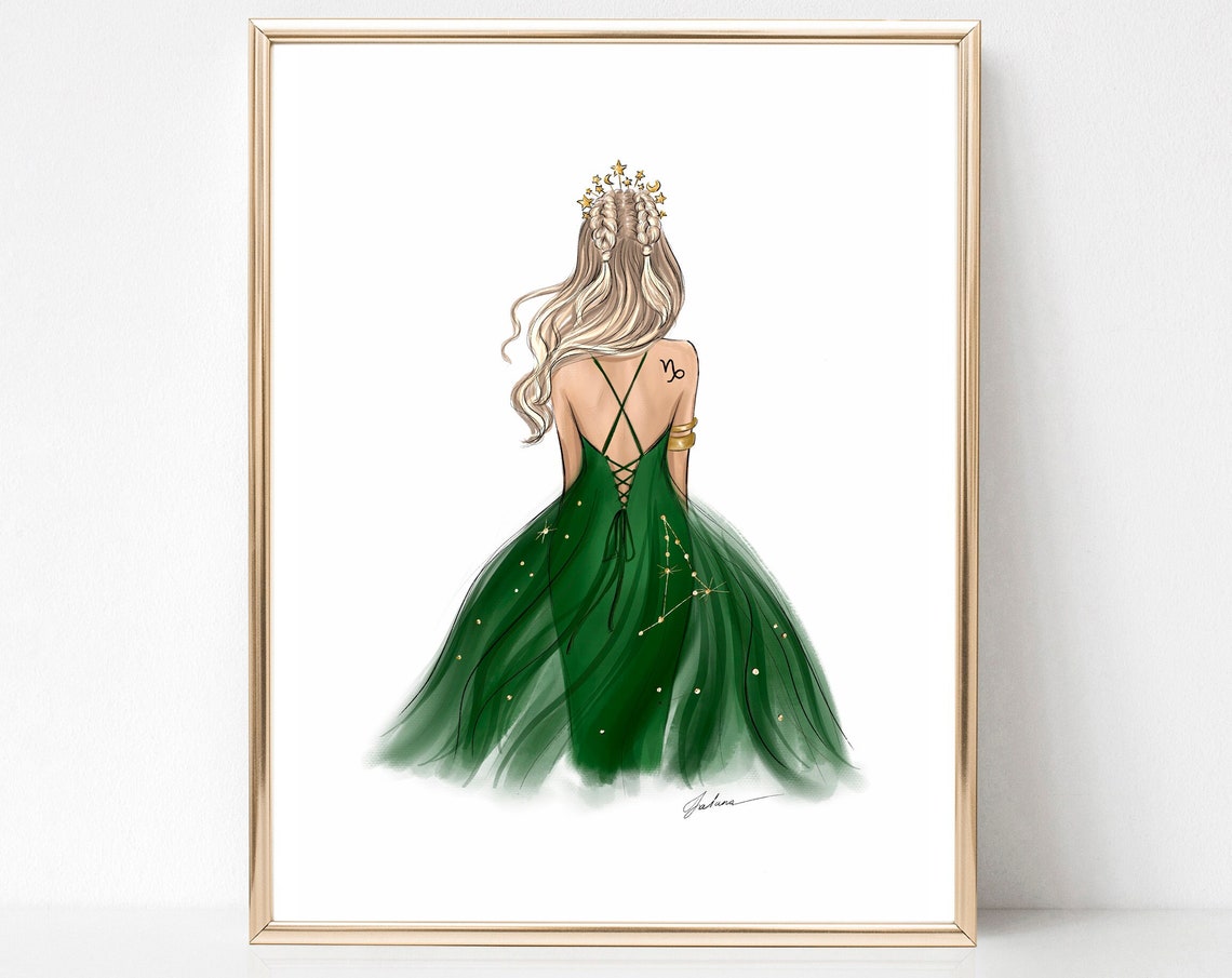 Capricorn Sign Art Print Zodiac Fashion Illustration Capricorn Gift For Her Astrology Print Capricorn Print Capricorn Zodiac Print