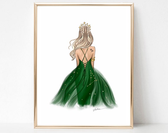 Capricorn Sign Art Print Zodiac Fashion Illustration Capricorn Gift For Her Astrology Print Capricorn Print Capricorn Zodiac Print