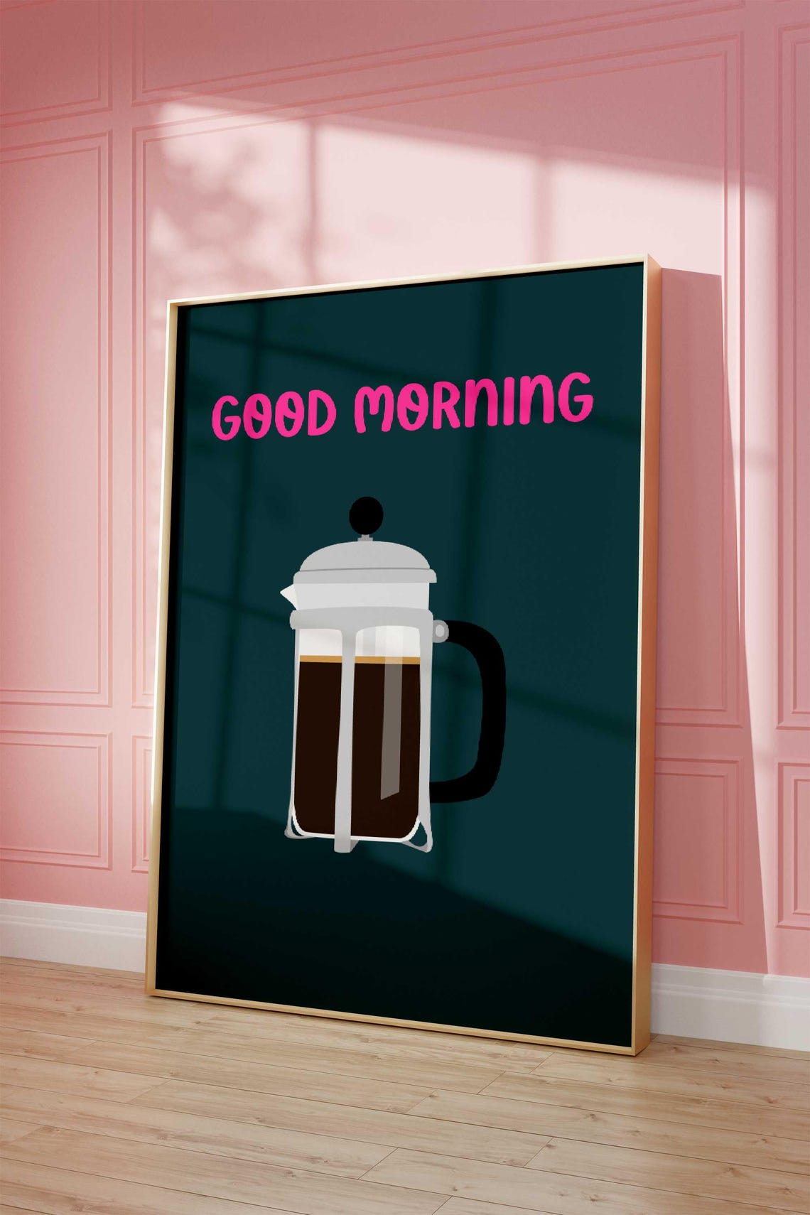 Fun Good Morning French Press Coffee Bold Modern Kitchen Poster