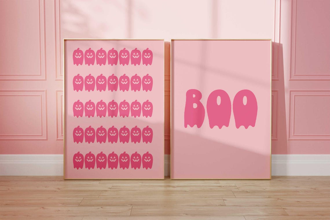 Cute Pink Jack O Lantern Pumpkins Halloween Party Wall Poster - Image 2