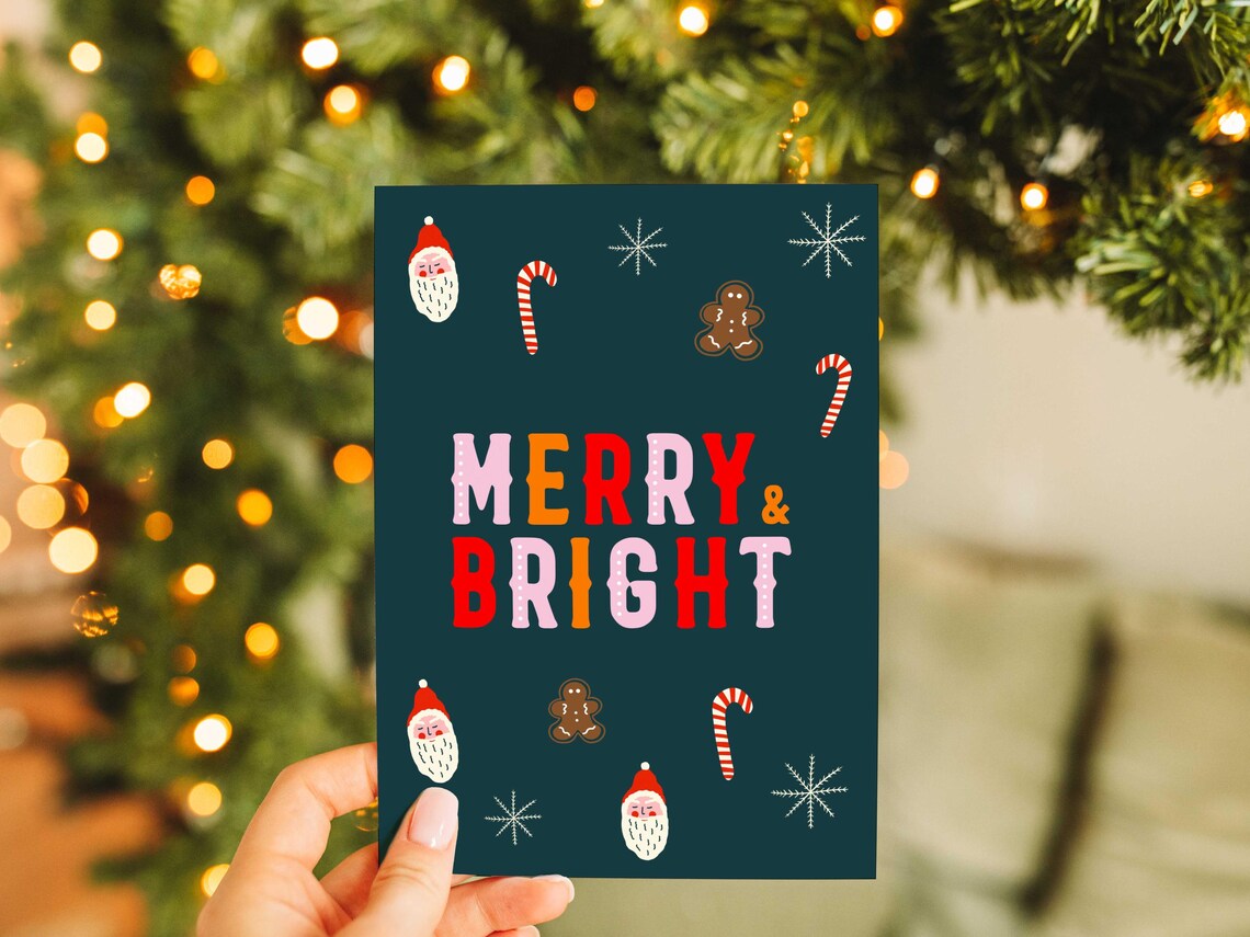 Colorful Merry And Bright Retro Letters Green Holiday Party Poster - Image 3