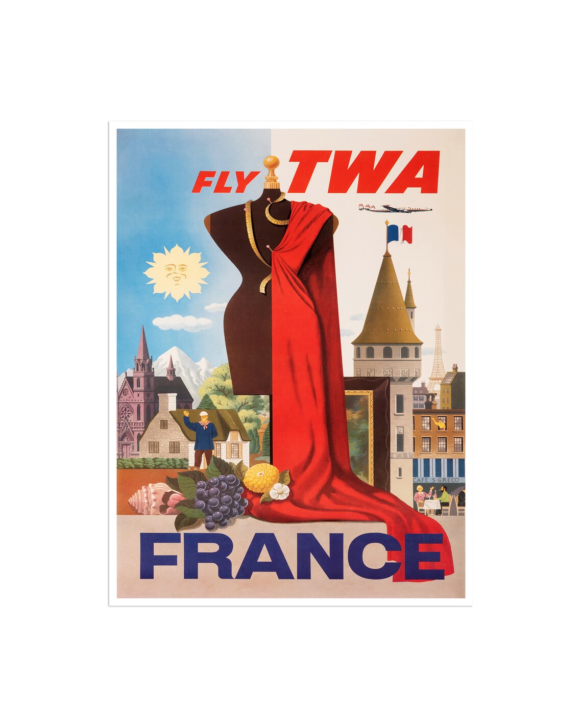 France Fly TWA Vintage Fashion Mannequin Eiffel Tower Travel Poster