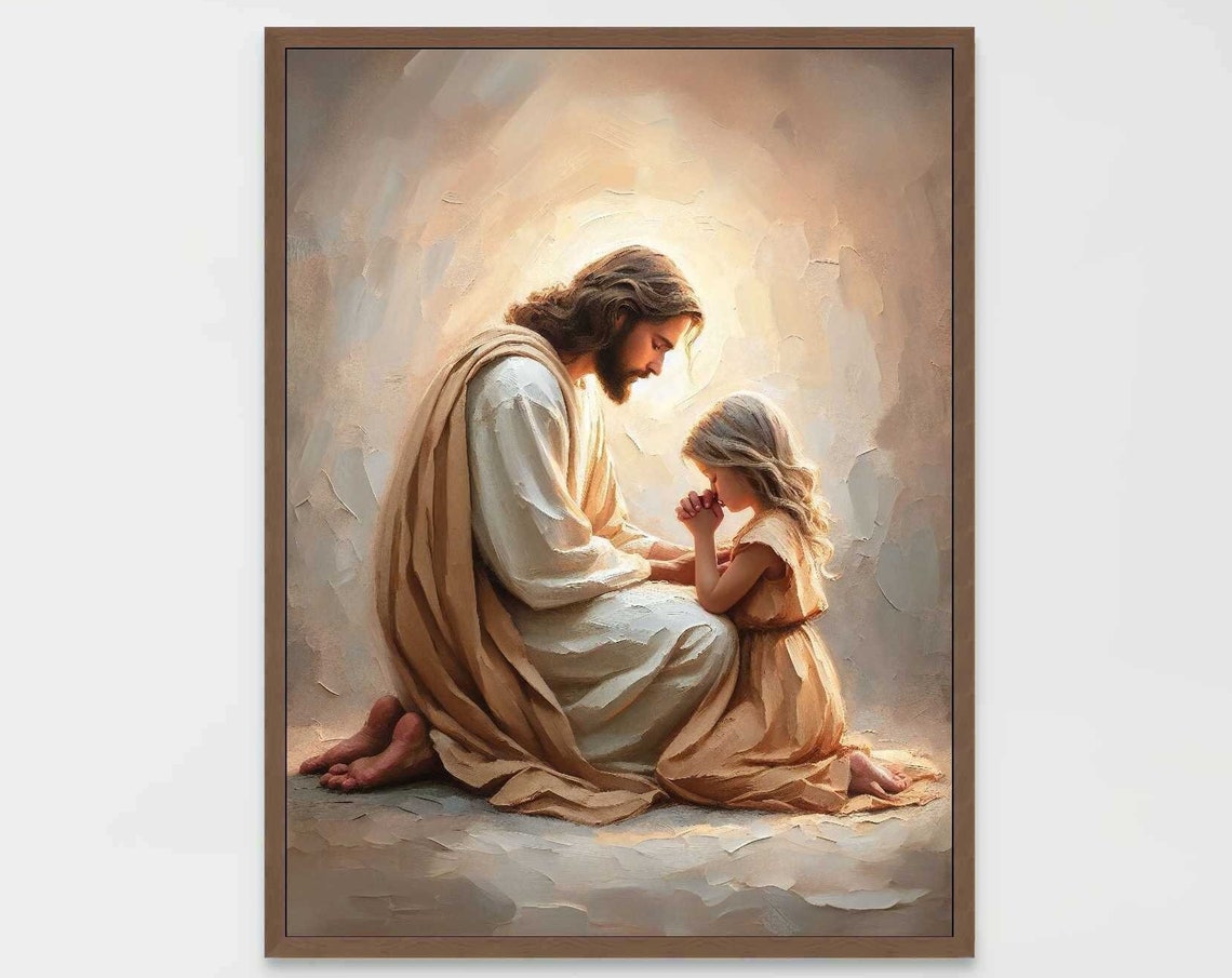 Jesus Praying With Girl, Christian Painting