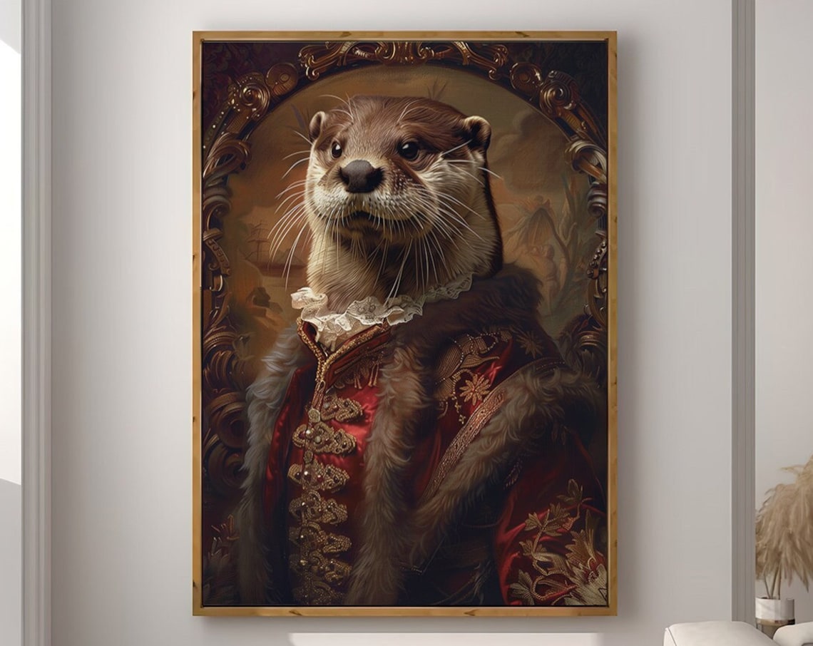 Otter in Royal Red Brocade Coat Grand Baroque Portrait Art Poster