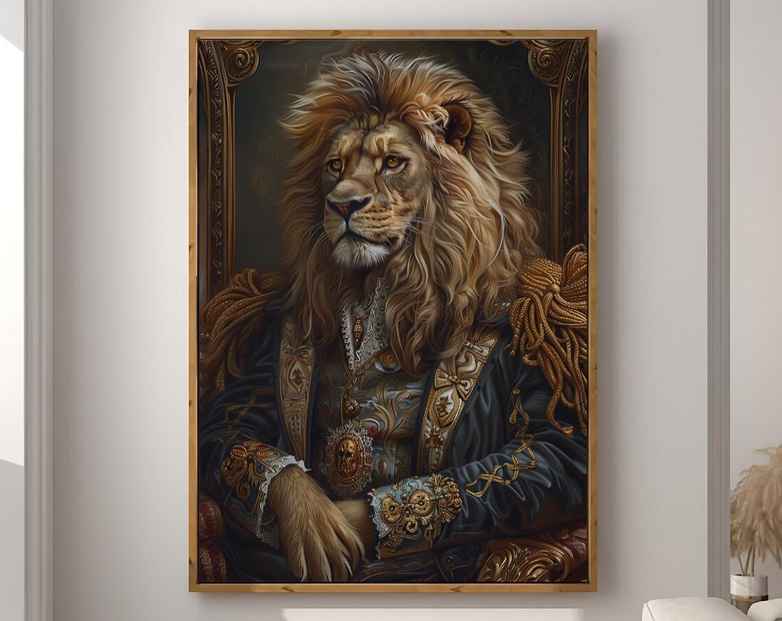 Majestic Lion King Royal Portrait Ornate Vintage Animal Poster