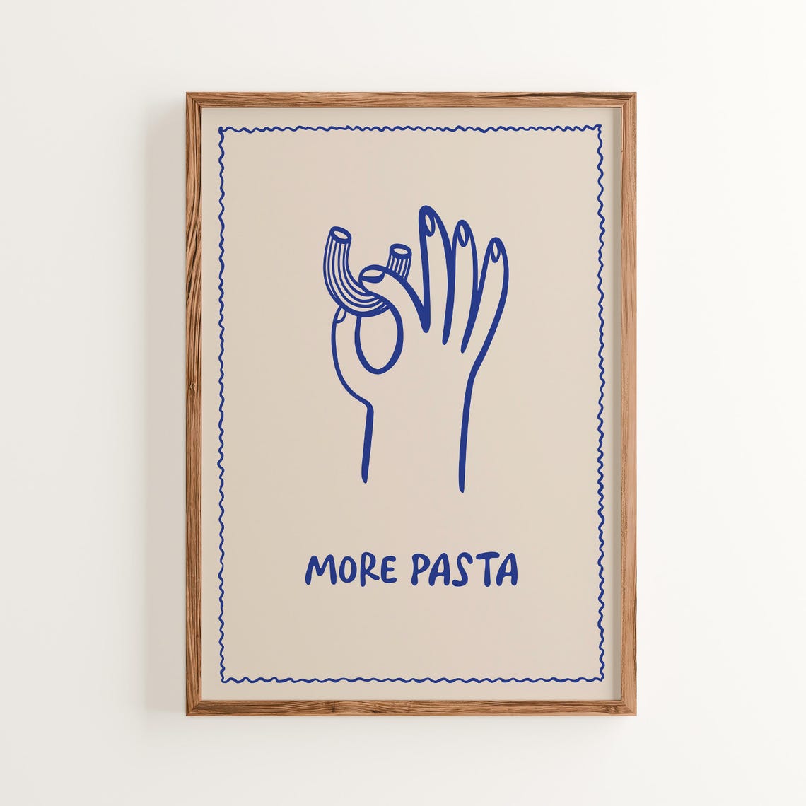 More Pasta Funny Kitchen Minimalist Blue Line Drawing Food Art Poster