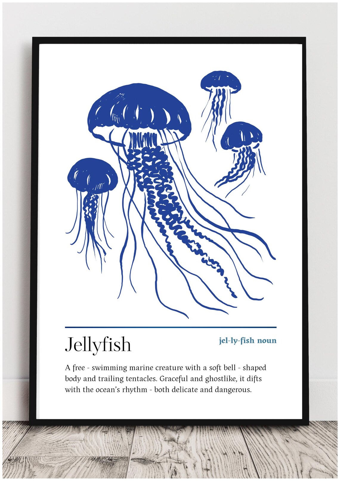 Blue Jellyfish Watercolor Art Print, Coastal Nautical