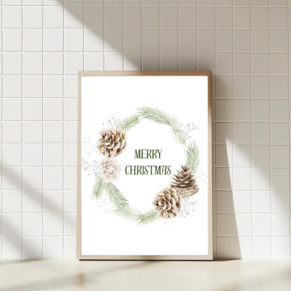 Merry Christmas Wreath, Festive Holiday Art Print