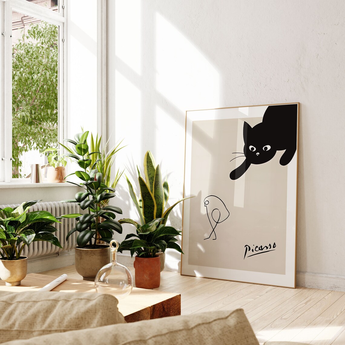 Picasso-Inspired Cat Chasing Bird, Minimalist Print - Image 3