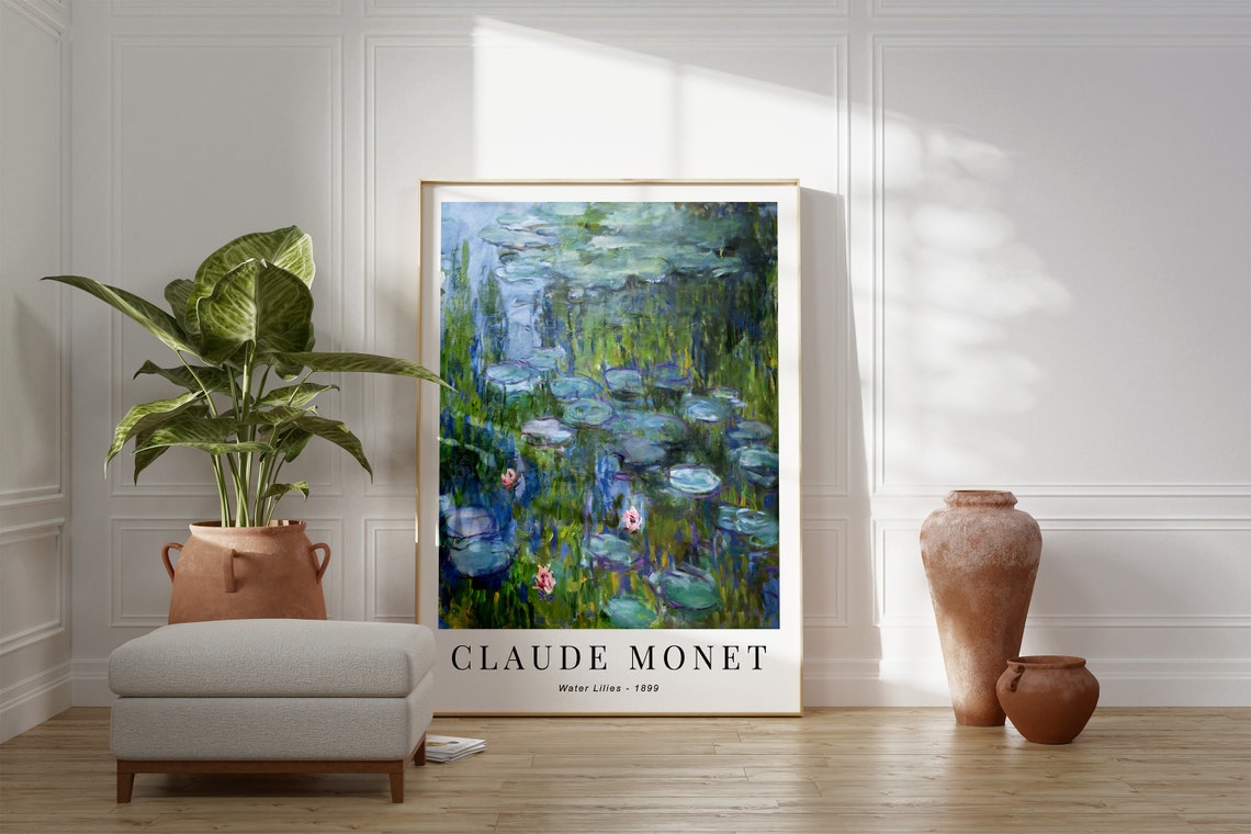 Monet Water Lilies 1899 Green Pond Pink Blossom Impressionist Print - Image 3