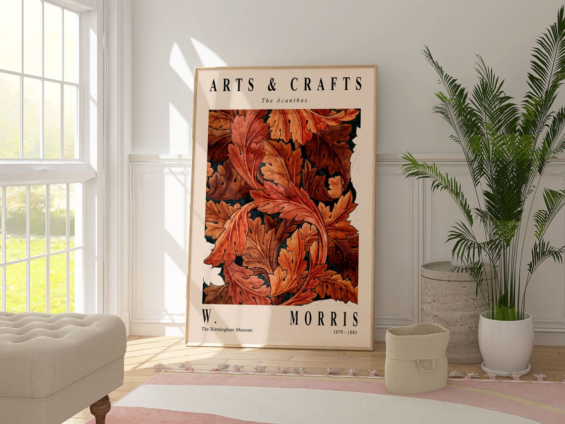 William Morris The Acanthus Arts Crafts Rust Leaf Pattern Poster - Image 5