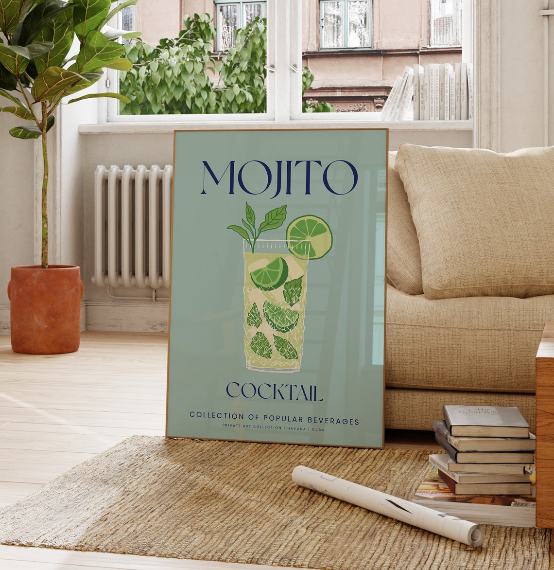 Mojito Cocktail Mint Green Illustration Classic Bar Wall Art Poster - Image 4