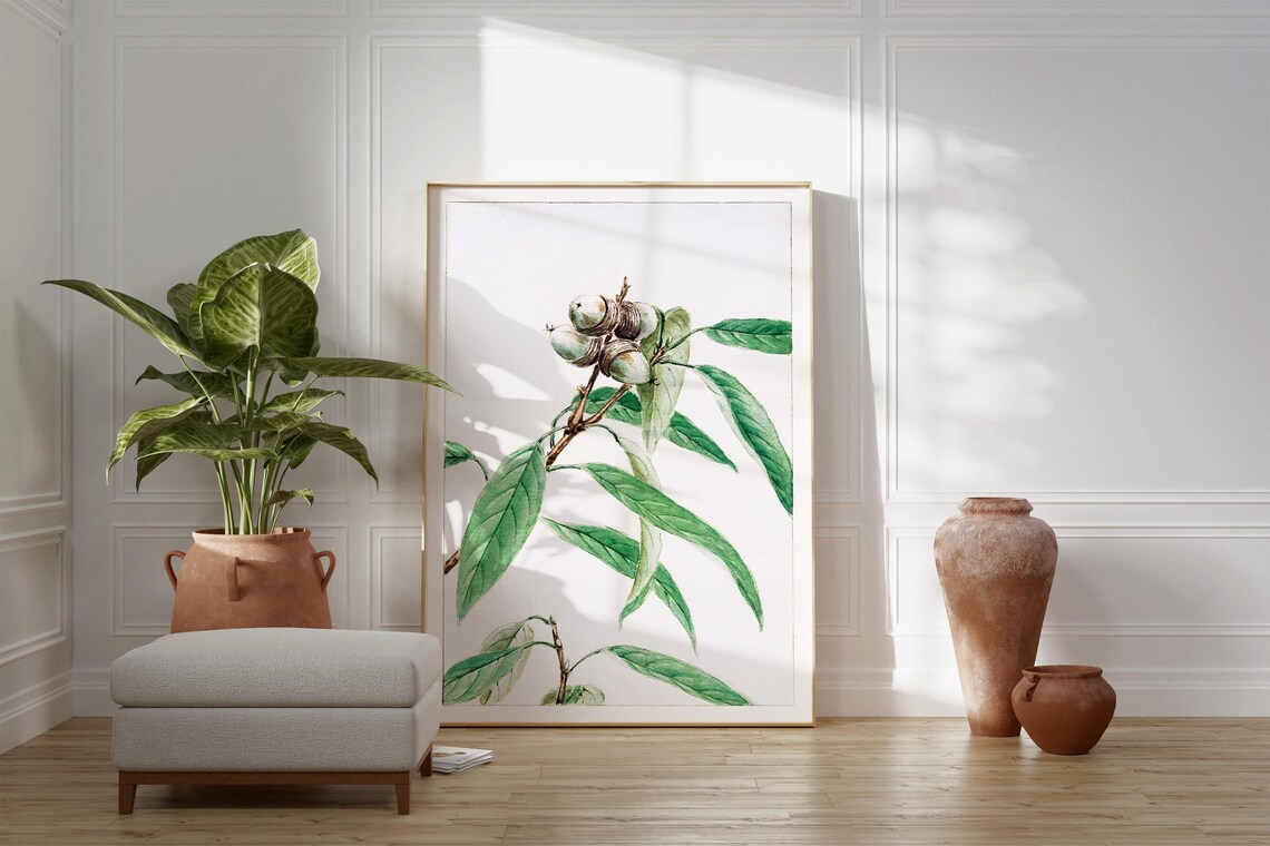 Japanese Maple Branch Green Leaves Seed Watercolor Botanical Wall Art - Image 2