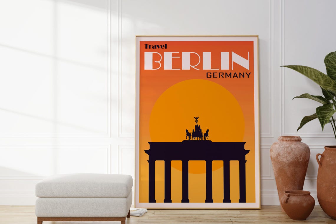 Berlin Germany Travel Poster Brandenburg Gate Sunset Silhouette Print - Image 4