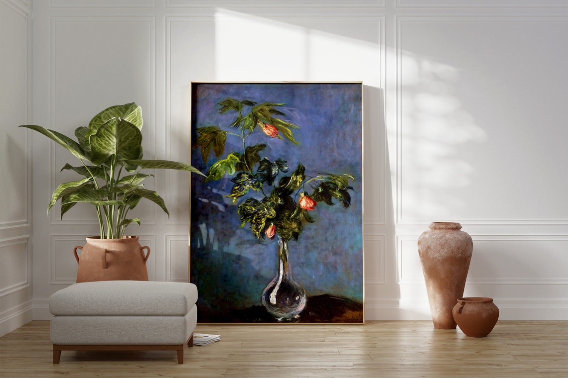 Claude Monet Flower Vase Art Poster Modern Contemporary Decor Botanical Abstract Print Dark Colours Elegant Wall Art Gift For Her - Image 4