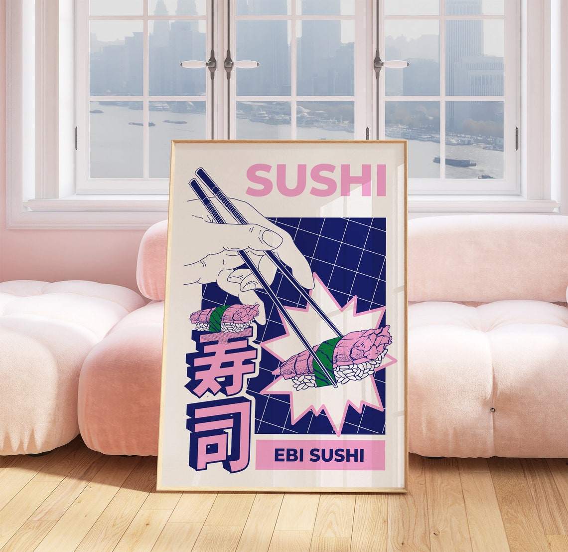 Ebi Sushi Shrimp Nigiri Pink Pop Art Japanese Food Illustration Poster - Image 2