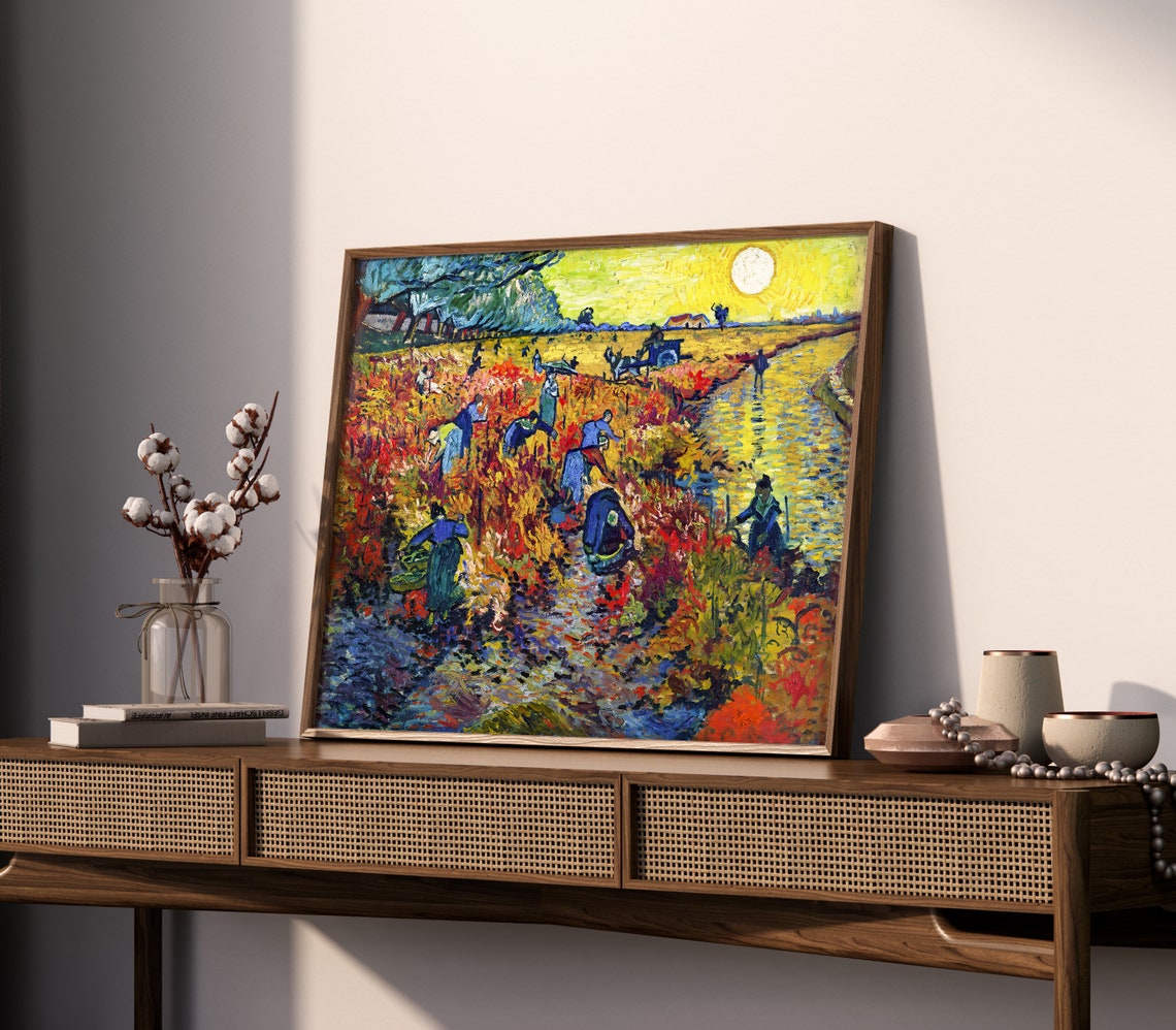Van Gogh The Red Vineyard Harvest Sunset Purple Field Workers Print - Image 2