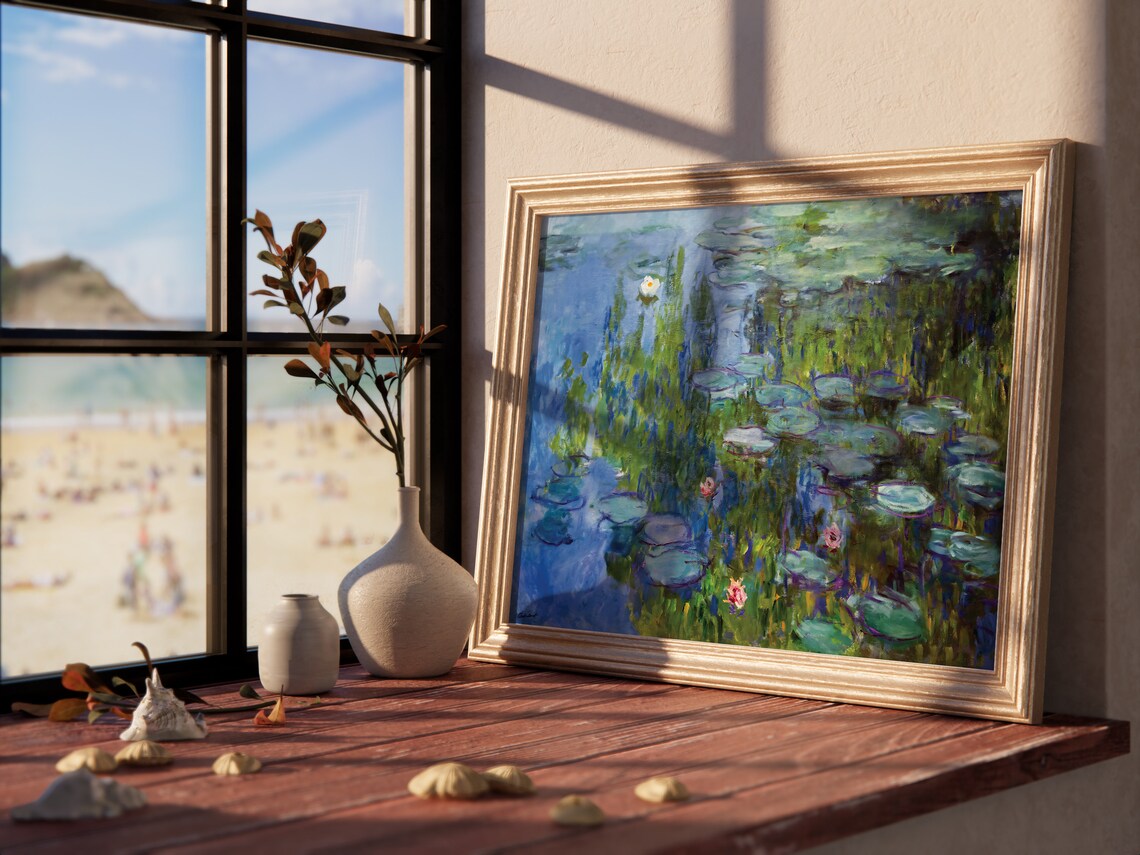 Claude Monet Water Lilies Pond Blue Reflections Impressionist Nature Poster - Image 2