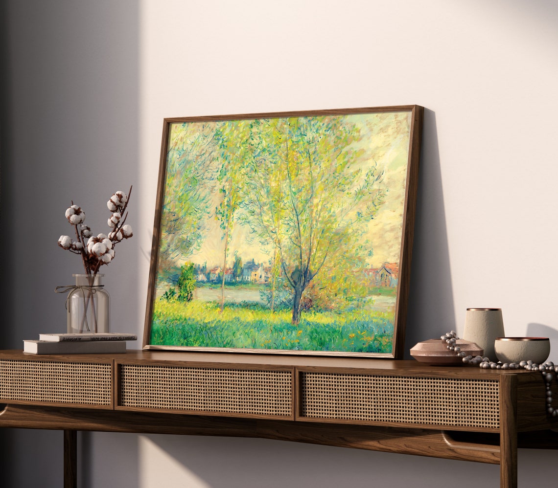 Claude Monet Willow Riverside Trees Green Meadow River Village Poster - Image 2