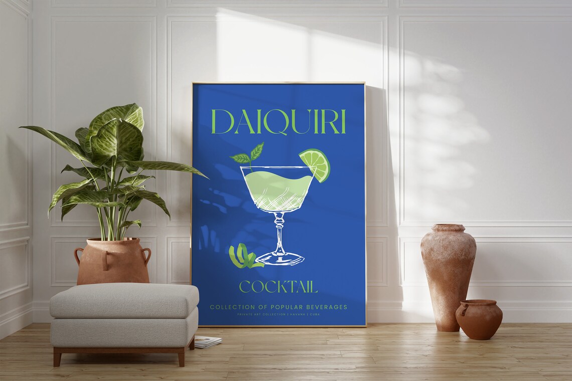 Daiquiri Cocktail Blue Illustration Tropical Bar Wall Art Poster - Image 2