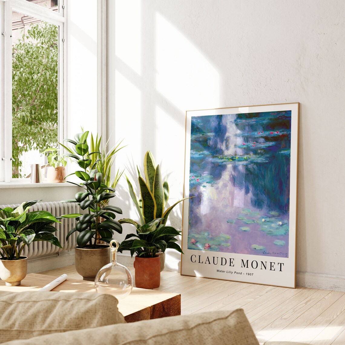 Claude Monet Water Lily Pond 1907 Lavender Reflections Pink Lilies Poster - Image 2