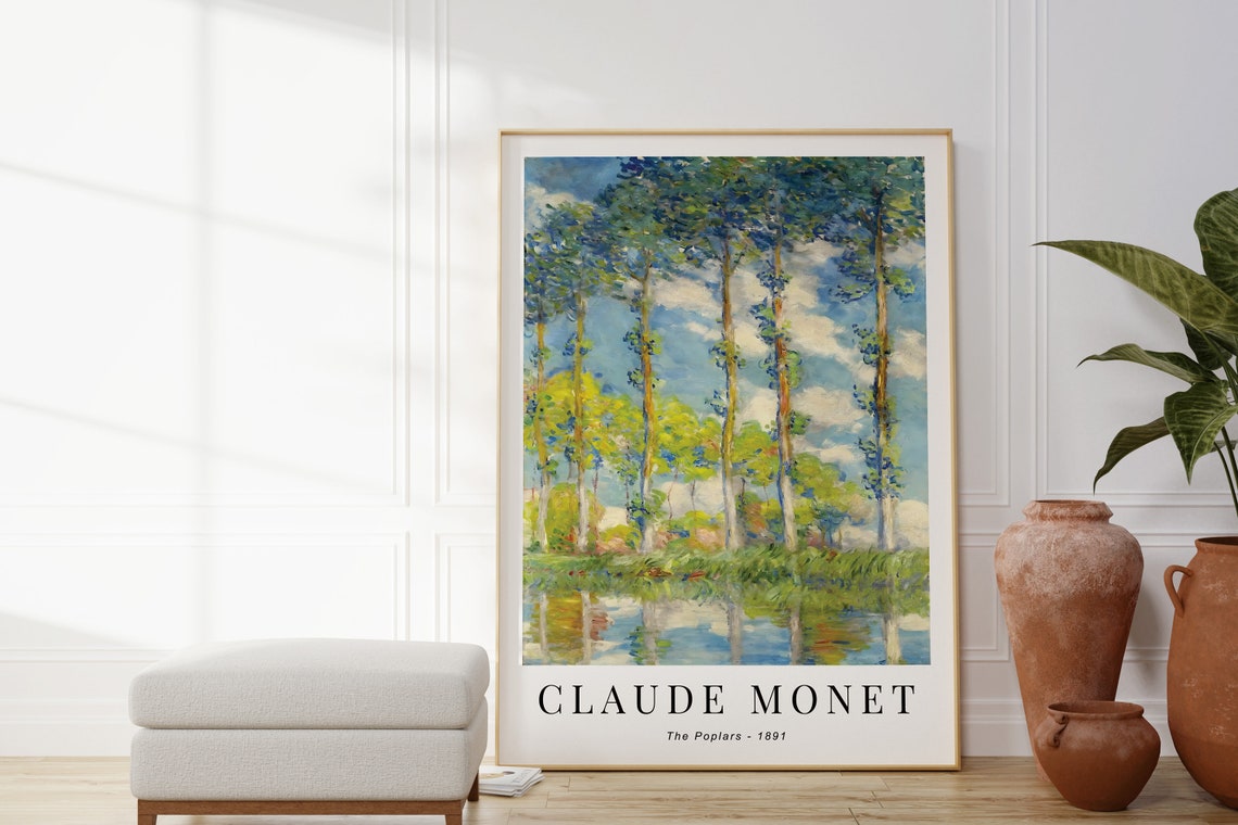Claude Monet The Poplars 1891 Reflected Trees Water Green Art Poster - Image 4