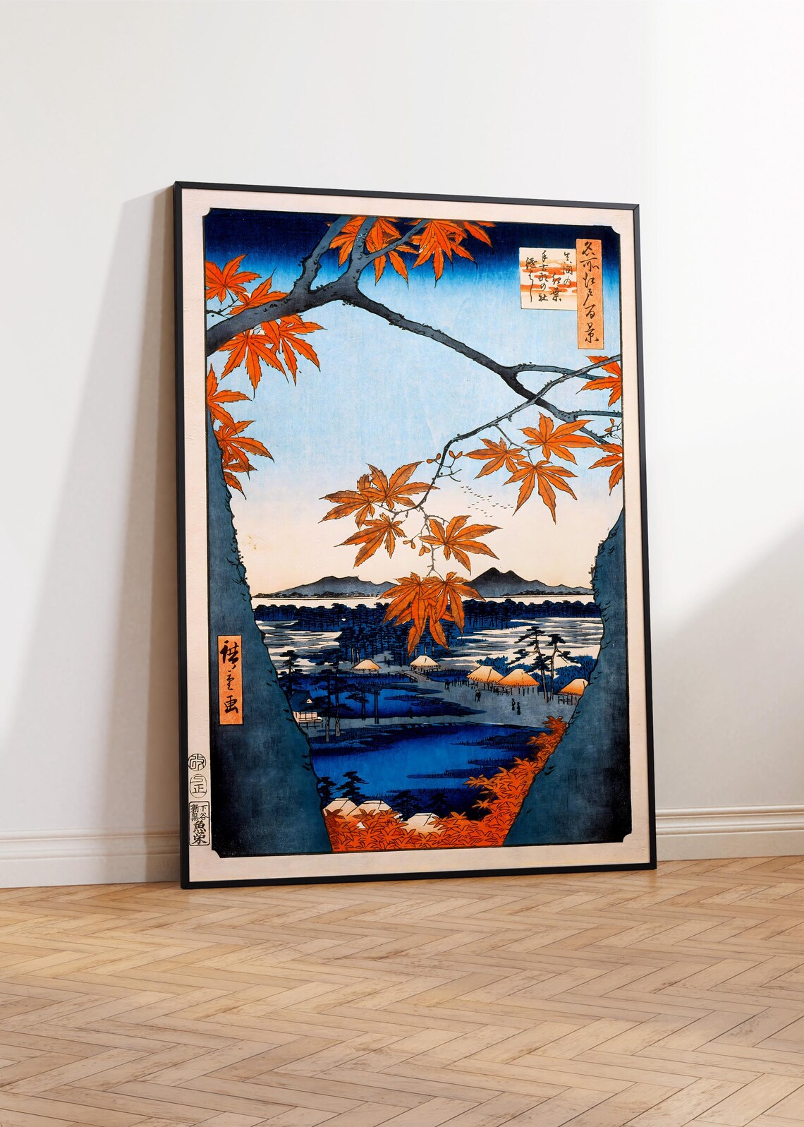 Japanese Maple Tree Autumn Woodblock Lake Landscape Vintage Poster - Image 3