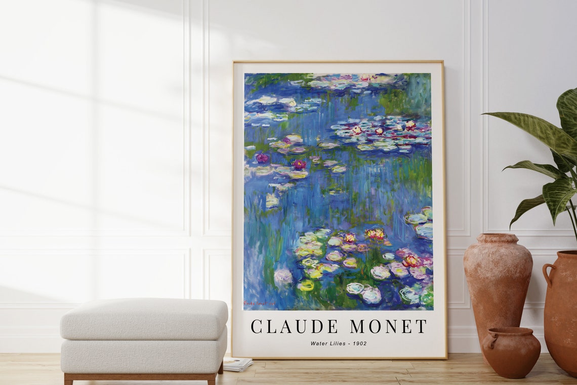 Claude Monet Water Lilies 1902 Deep Blue Pond Pink Gold Blooms Poster - Image 4