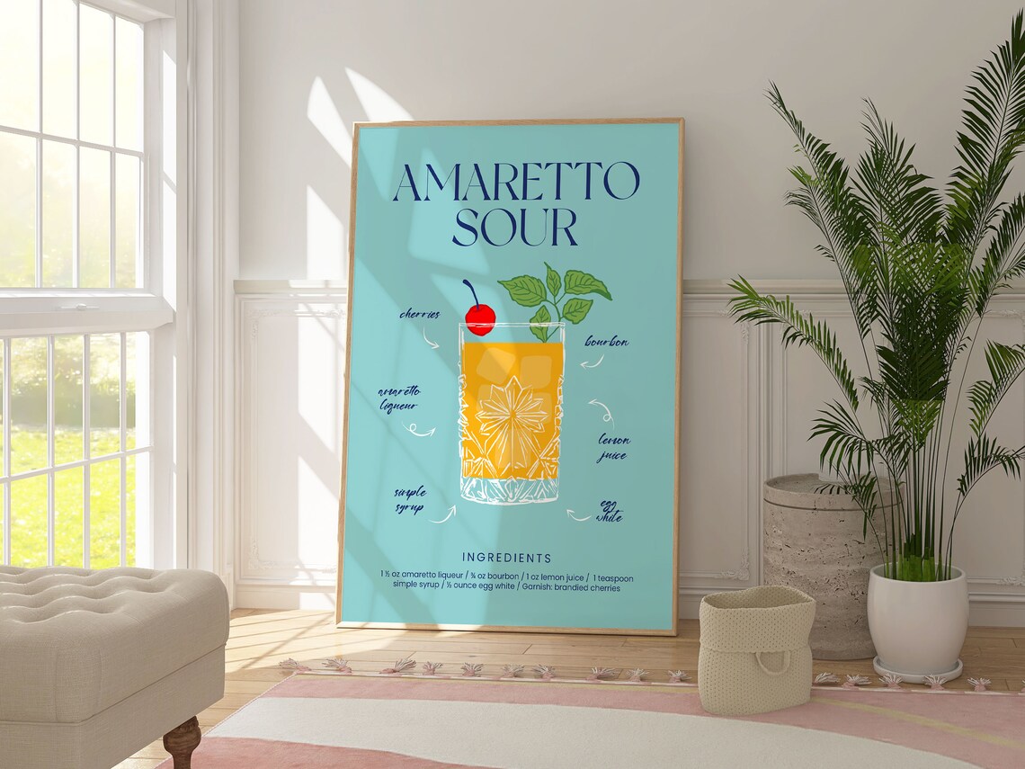 Amaretto Sour Cocktail Diagram, Modern Art Print - Image 2