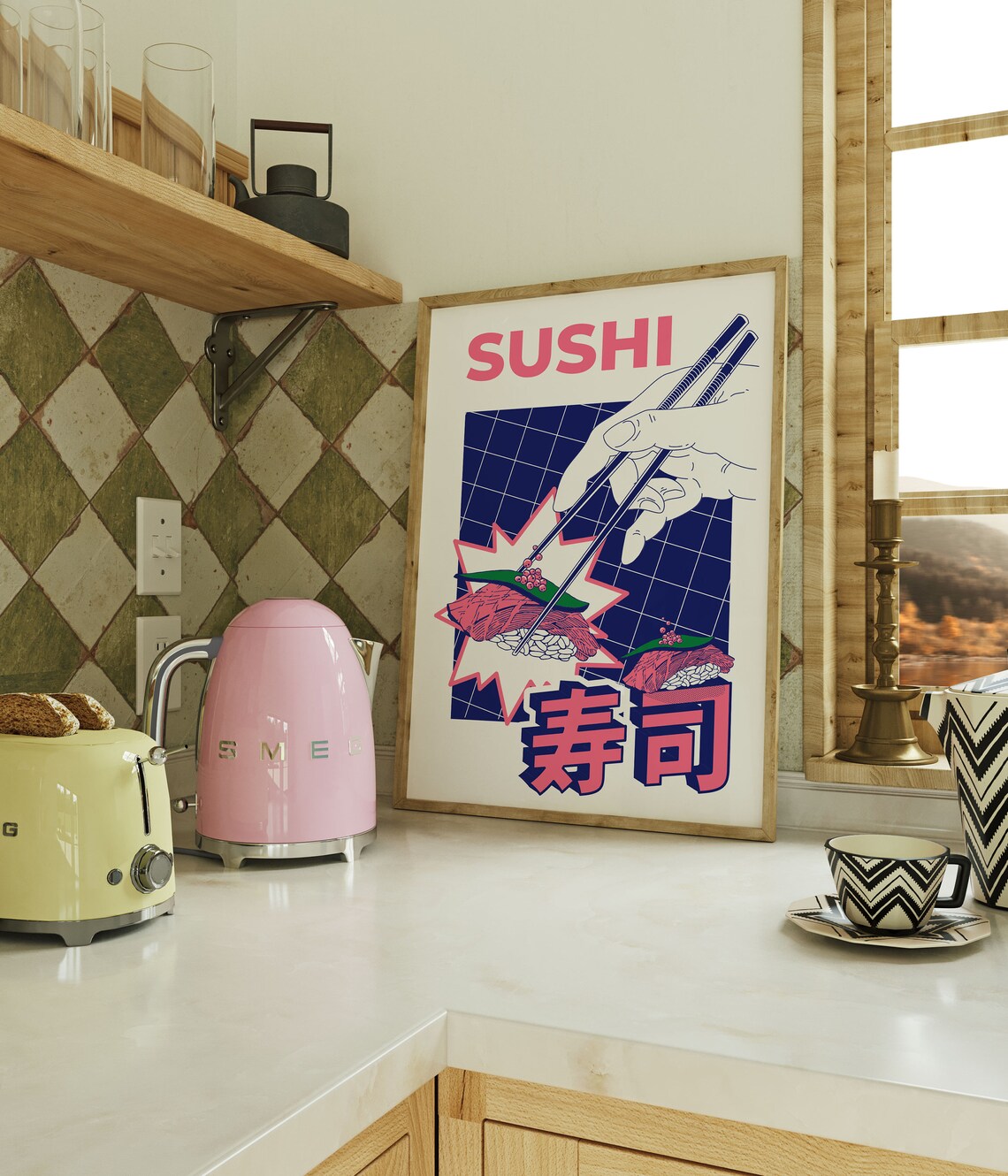 Tuna Nigiri Sushi With Chopsticks Retro Japanese Pop Art Food Poster - Image 4