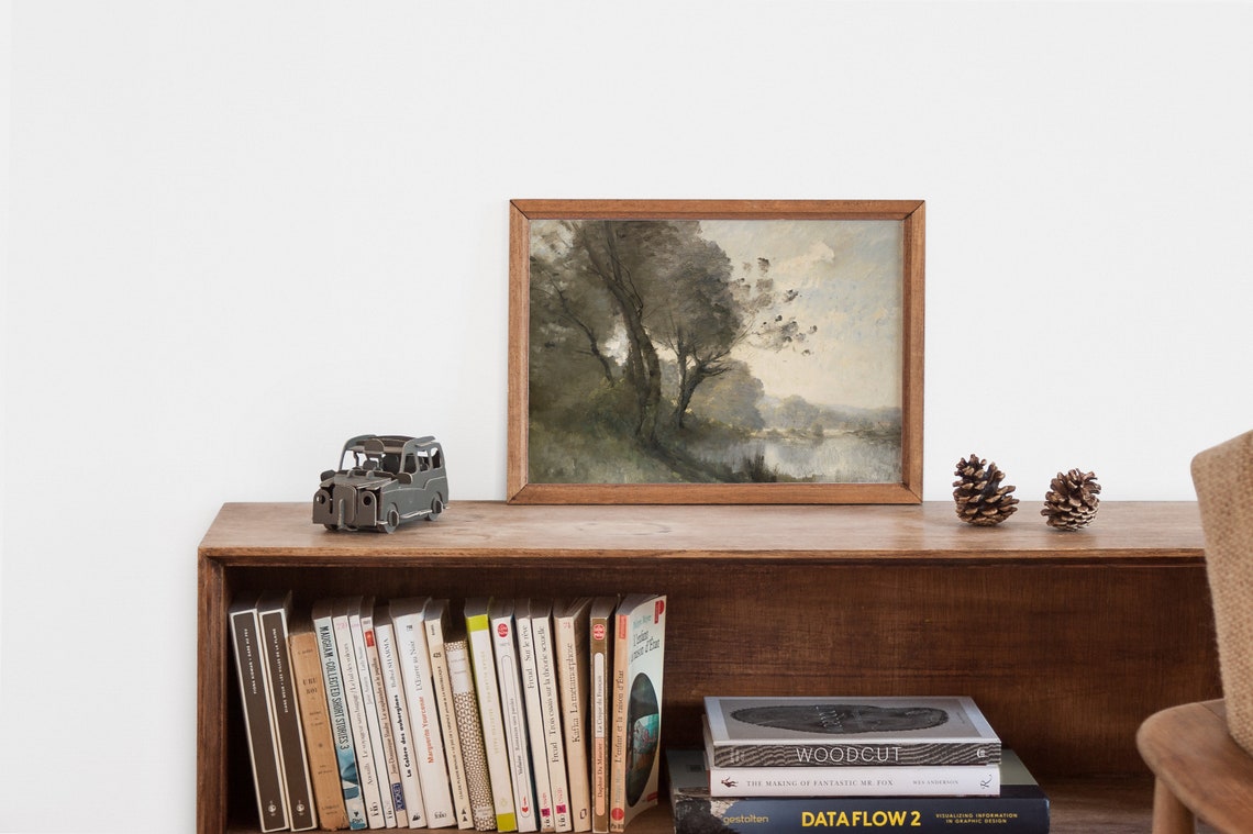 Vintage Neutral Landscape Painting Warm Tone Wall Decor Landscape Wall Art Print Oil Painting Vintage French Country Wall Decor - Image 2