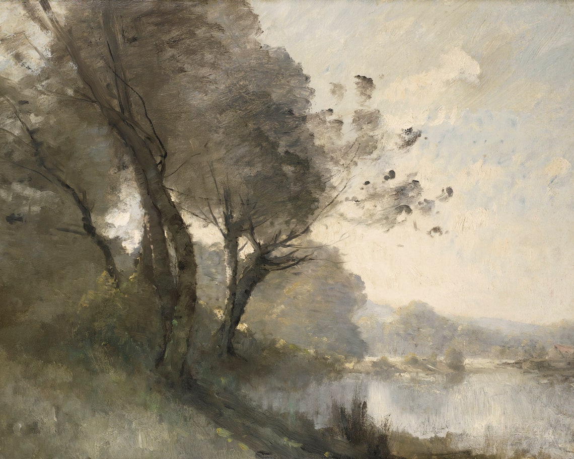 Vintage Neutral Landscape Painting Warm Tone Wall Decor Landscape Wall Art Print Oil Painting Vintage French Country Wall Decor - Image 3