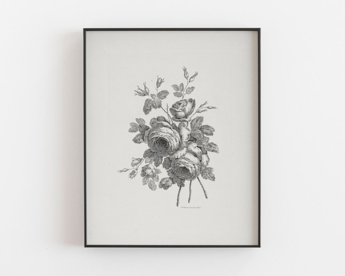 Vintage Flower Drawing Rose Artwork Flower Art Bouquet Painting Floral Art Print Vintage Flower Painting Floral Wall Art